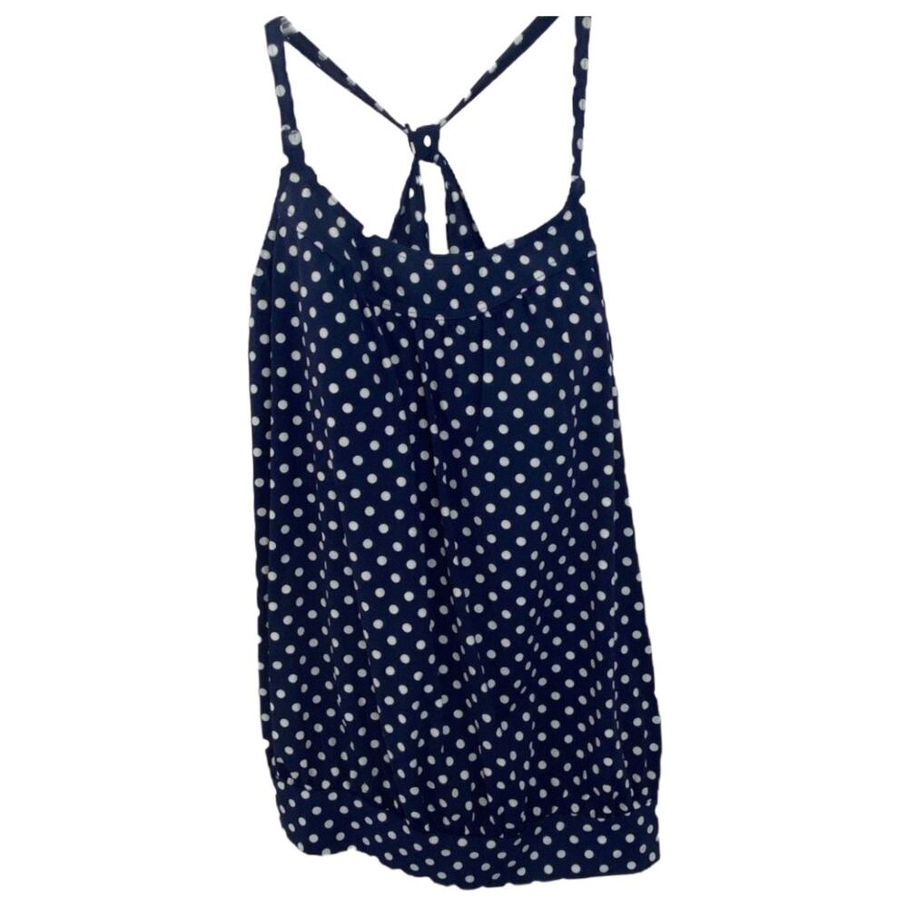 Land’s End Navy Polka Dot RacerBack Tankini sz 10